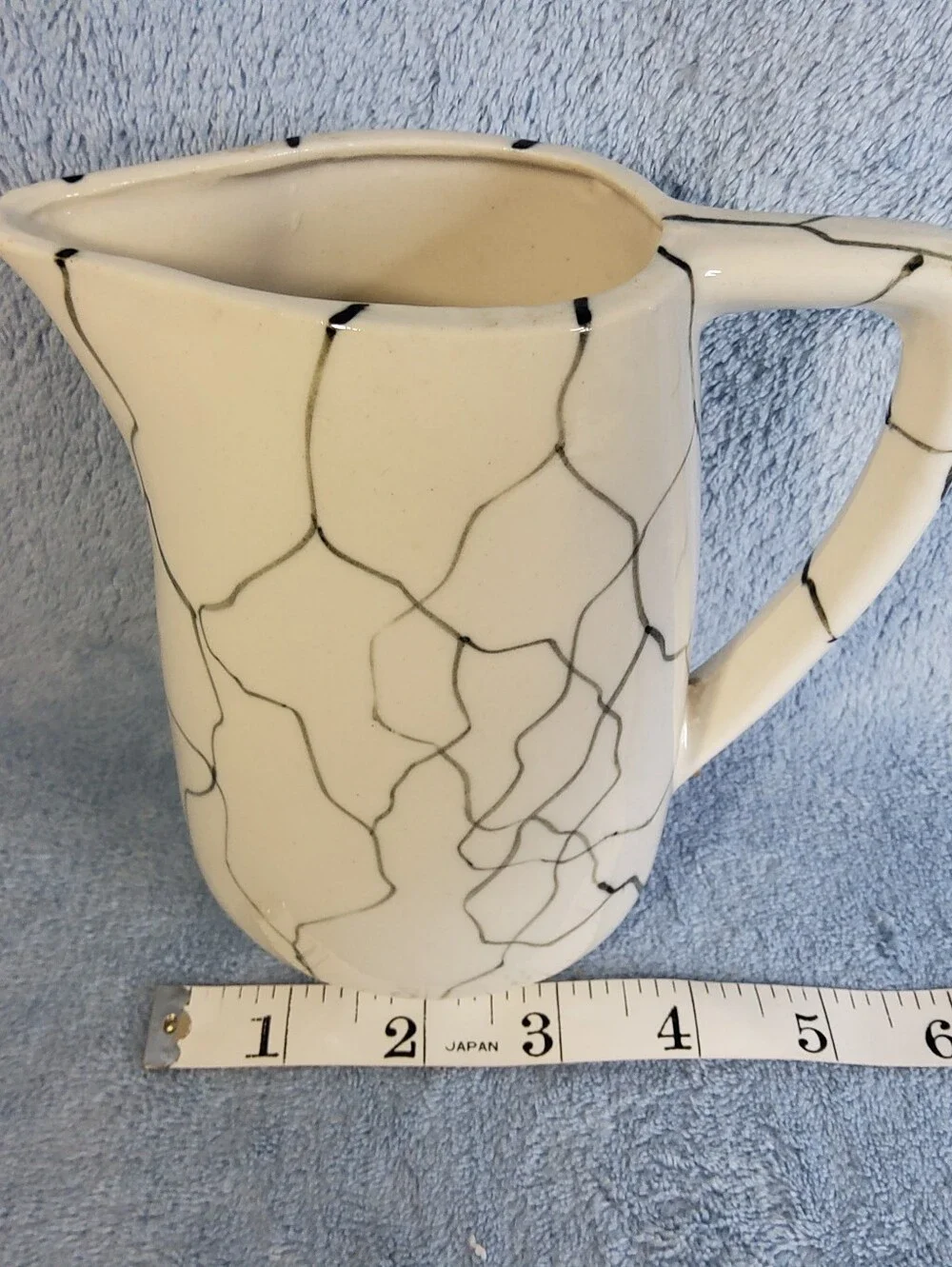 ​Vintage MCM Japanese Ceramic Pitcher Abstract Black Veined Nagoya Seitosho SK